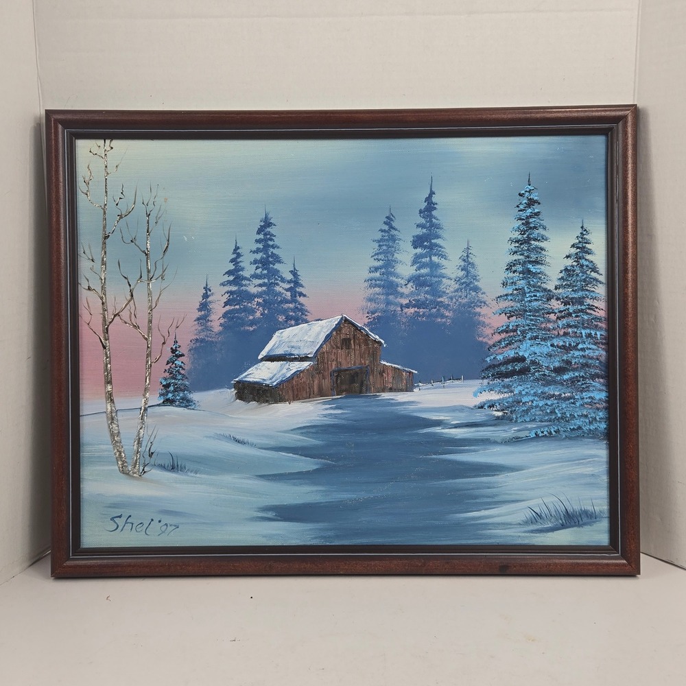 Original Oil Painting Old Barn in Winter Landscape 14x18 Framed 97 Artist Signed
